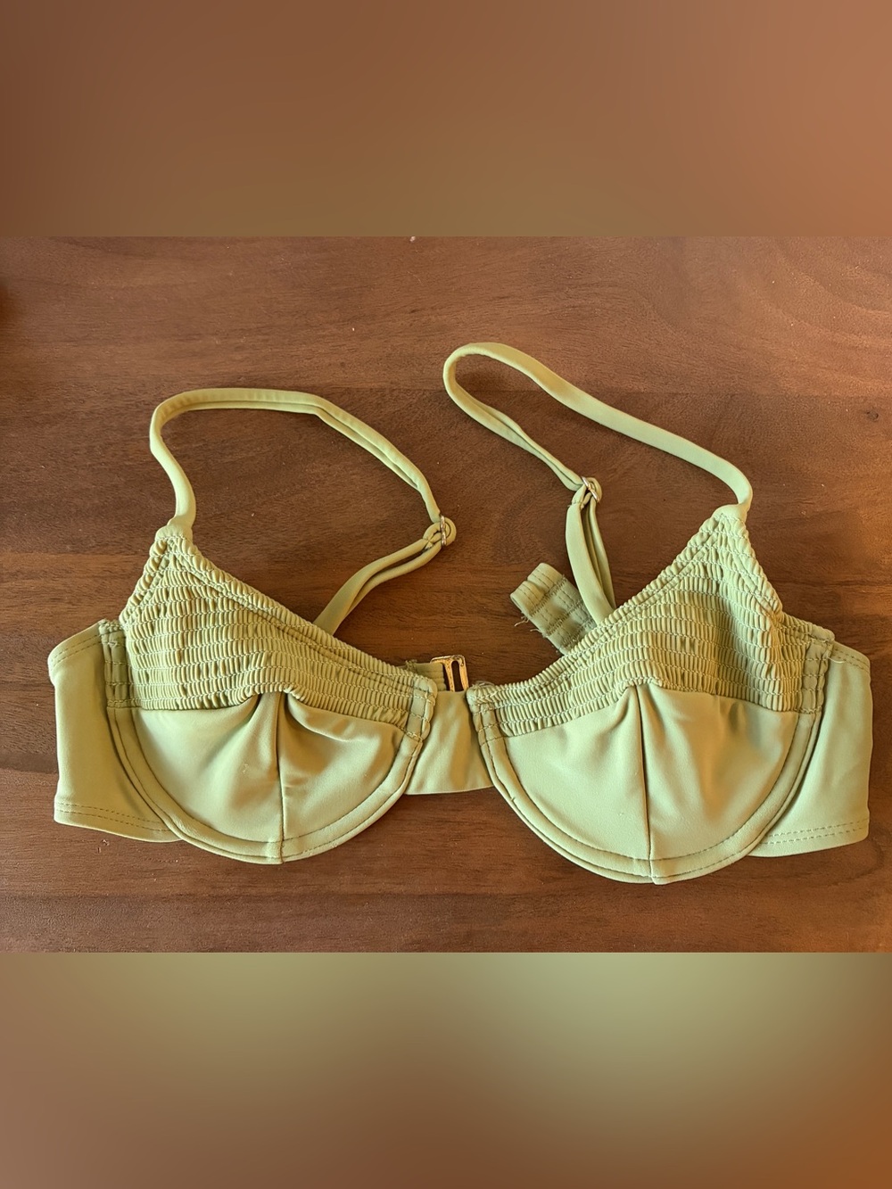 Women’s Smocked Underwire Bikini Top in Light Green with Removable Padding